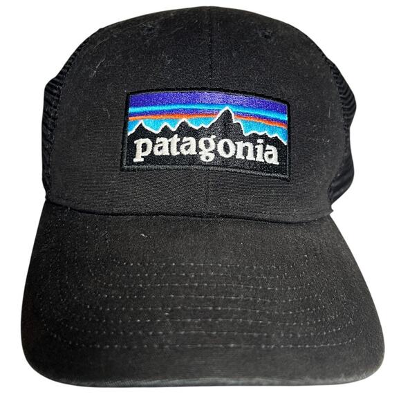 Patagonia Spellout Logo Trucker Hat Cap Snapback Black - Picture 1 of 4